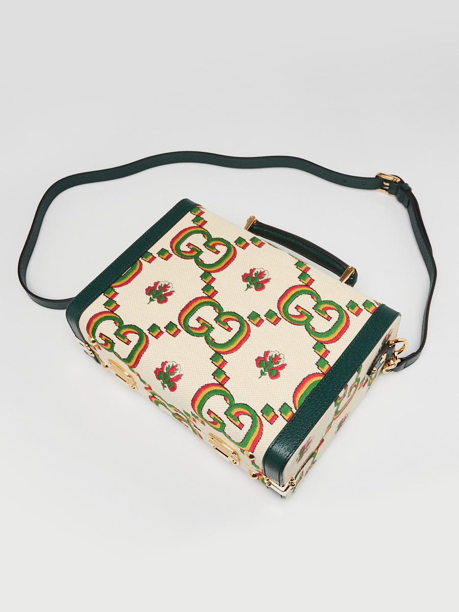 GUCCI　ボックス　鞄 Gucci Green/Beige Canvas/Leather 100 Years Crossbody Box Bag