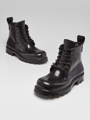 Bottega Black Rubber Stride Lace Up Boots Size 9.5/40