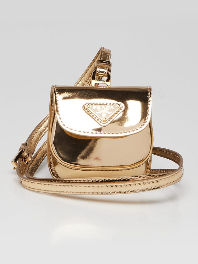 Prada Gold Patent Leather Headphone Pouch Lanyard - 1ZD018