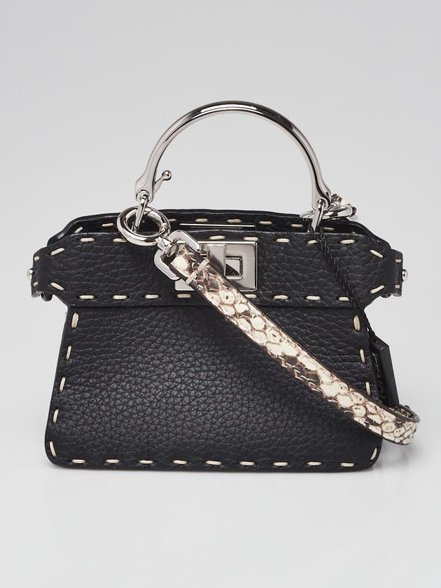 Fendi Black Selleria Leather/Snakeskin Nano Peekaboo Maxi Handle Bag - 7AS106