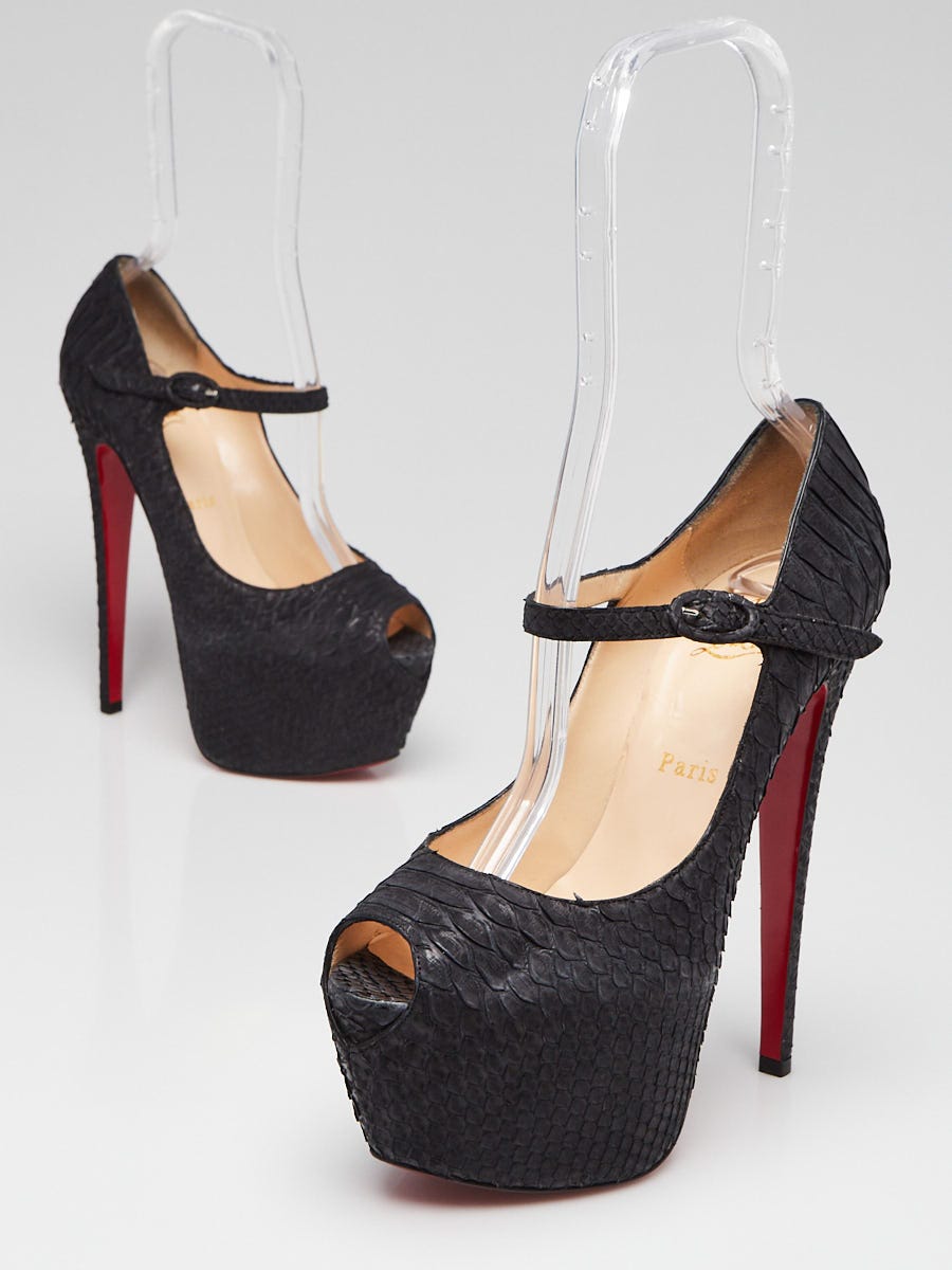 Christian Louboutin Black Mat Python Lady Highness 160 Peep Toe Pumps Size  7.5/38 | Yoogi's Closet