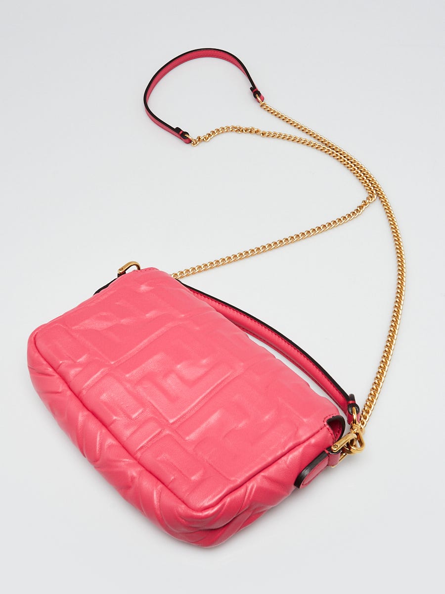 Fendi Pink Embossed Leather Mini Baguette Crossbody Bag Fendi Pink Embossed Leather Mini Baguette Crossbody Bag