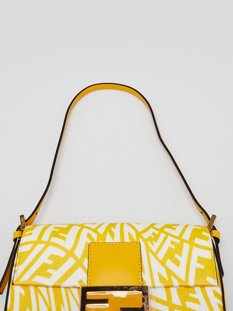 Fendi Mimosa Glazed Canvas FF Vertigo Print Mini Baguette