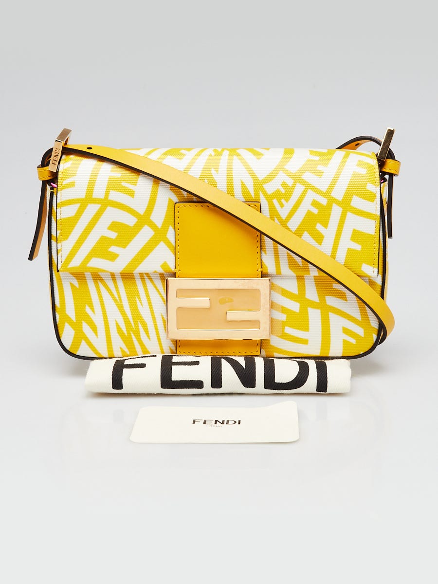 Fendi Mimosa Glazed Canvas FF Vertigo Print Mini Baguette Bag