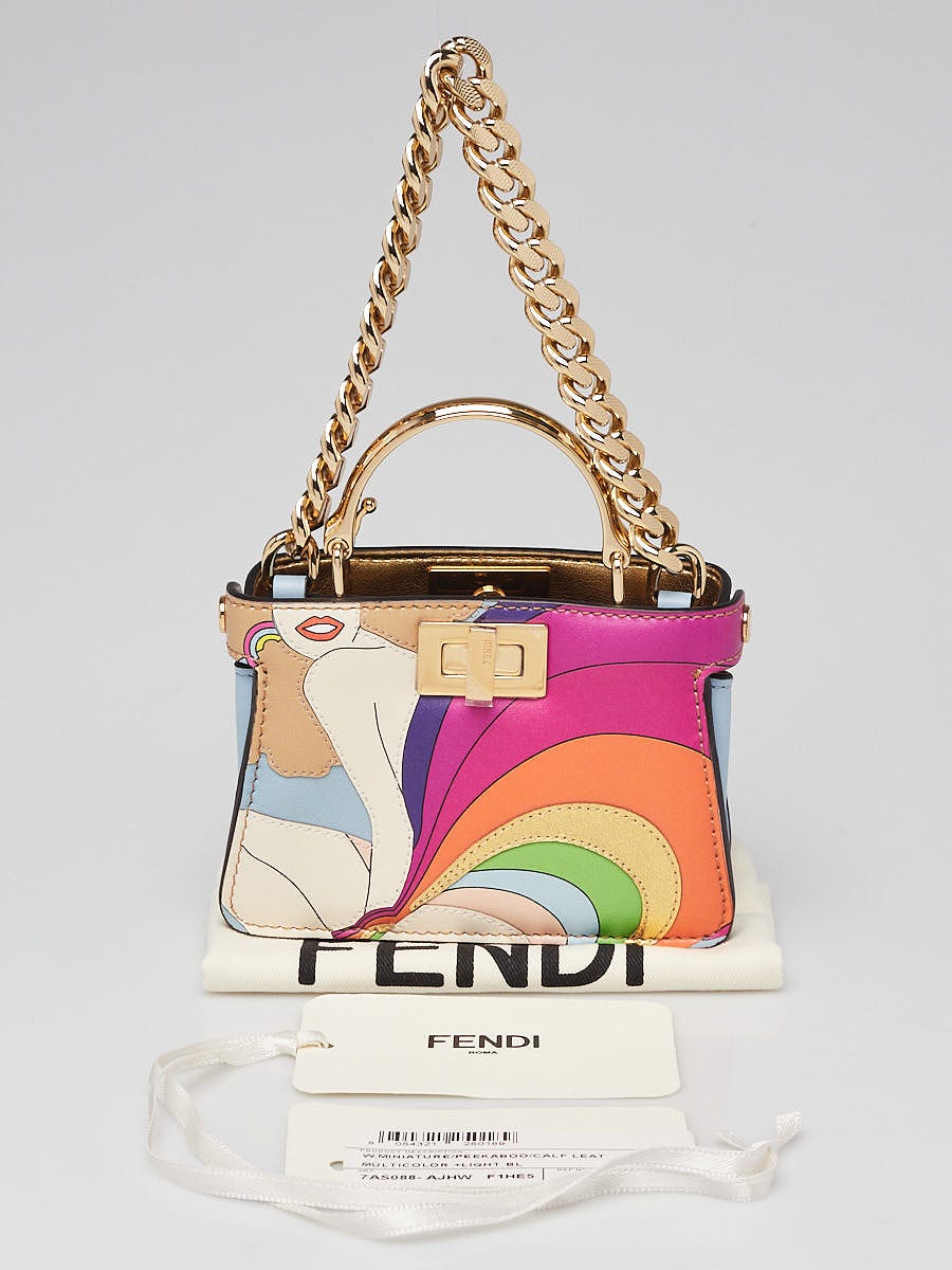 Fendi Multicolor/Blue Leather Girls Inlay Nano Peekaboo Maxi