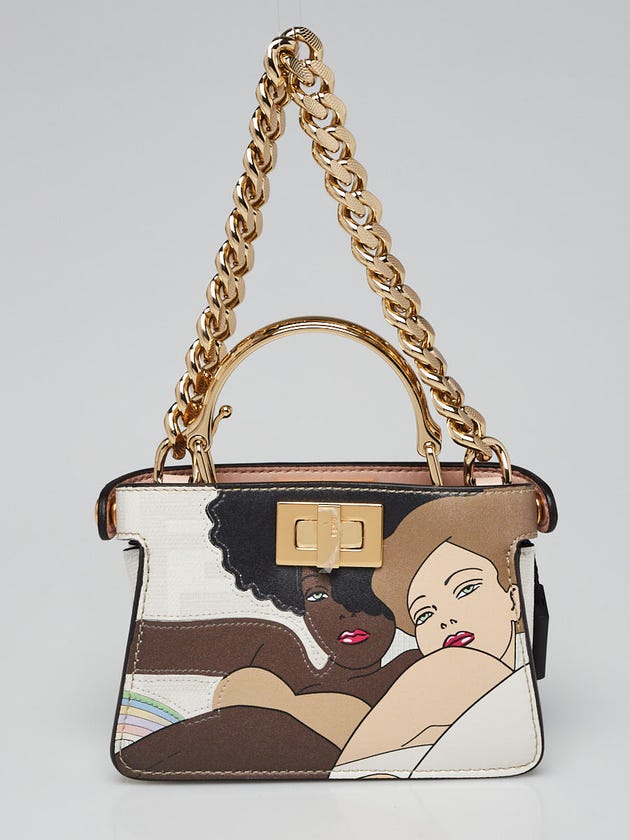 Fendi White FF Coated Canvas Bikini Girls Inlay Nano Peekaboo Maxi Handle Bag - 7AS088