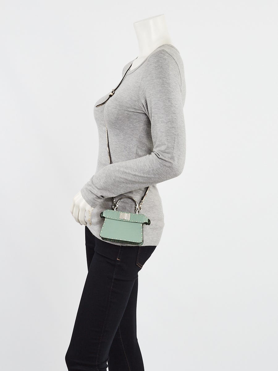 Fendi Menta Pebbled Leather/Snakeskin Nano Peekaboo Maxi Handle