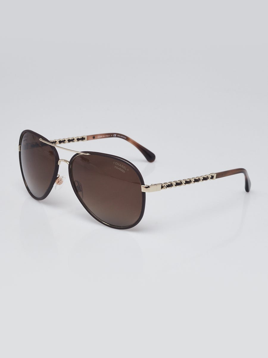 マフラー　CHANEL Chanel Brown Leather CC Aviator Pilot Winter Sunglasses - 4219
