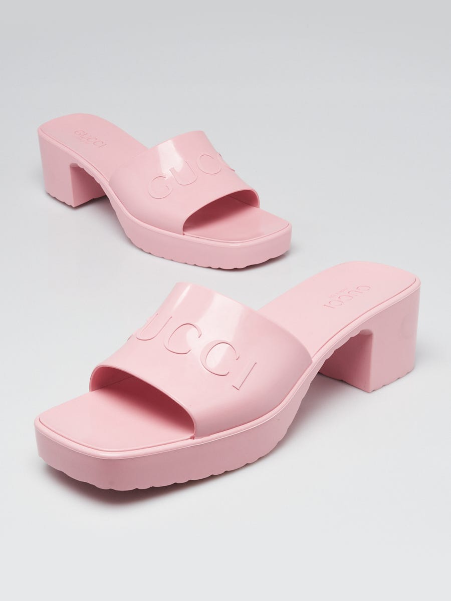 Gucci Pink Rubber Slide Heeled Sandals Size 11.5 42 Yoogi s Closet