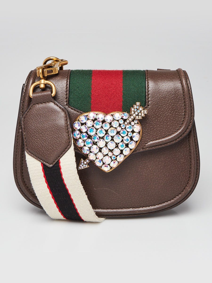 ル*ル様 新品未使用 GUCCI ハートモチーフ ショルダーバッグ Gucci Brown Leather Crystal Heart Linea Totem Shoulder Bag