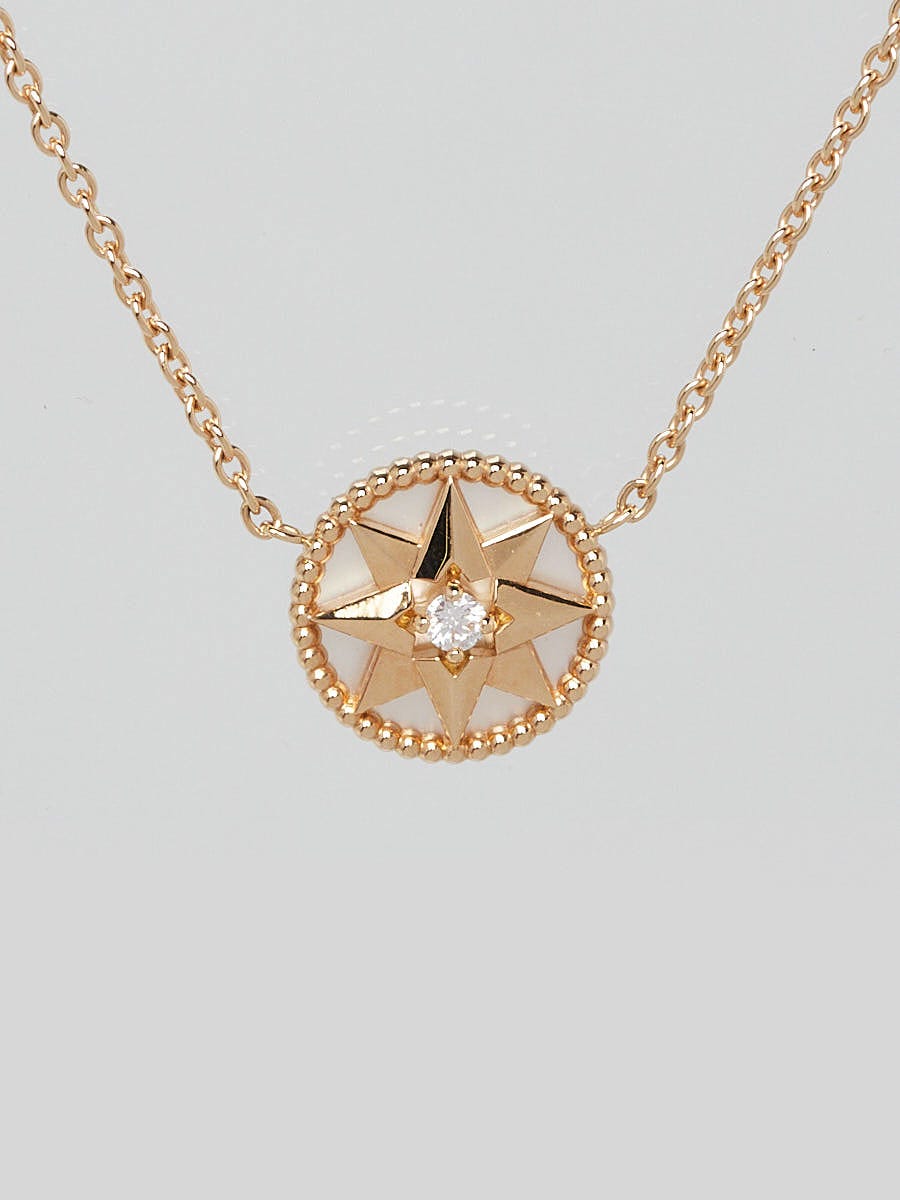 Christian Dior 18k Gold Diamond and Mother of Pearl Rose Des Vents Necklace  | Yoogi's Closet