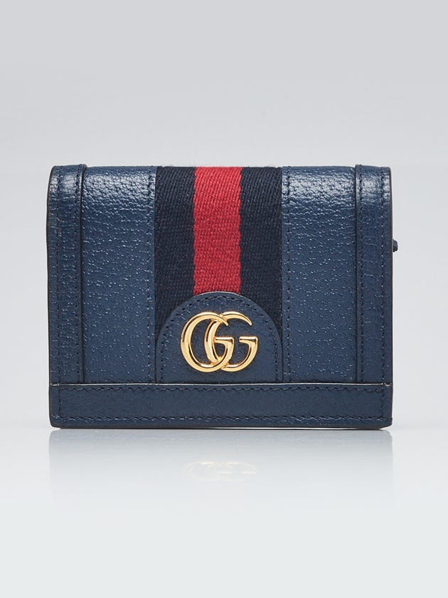 Gucci Blue Grained Leather Ophidia Flap Wallet