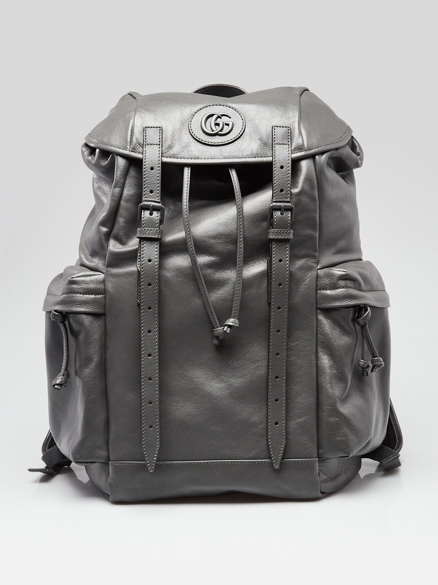 Gucci Grey Leather Tonal Double G Backpack Bag Yoogi s Closet