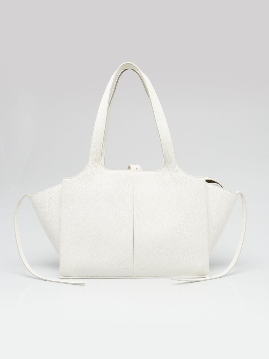 Celine White Pebbled Leather Small Tri Fold Shoulder Bag Yoogi s Closet