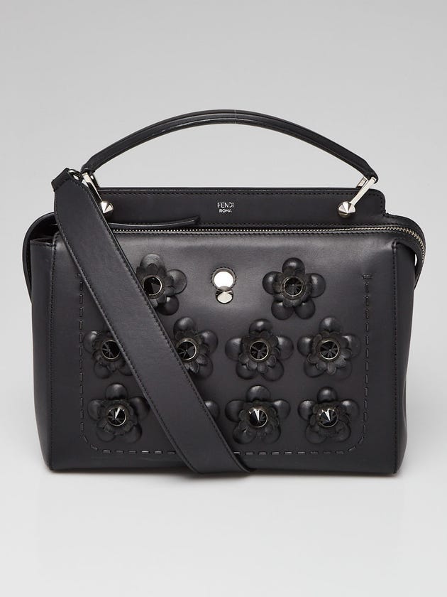 Fendi Black Leather Floral-Studded Dotcom Satchel Bag - 8BN293