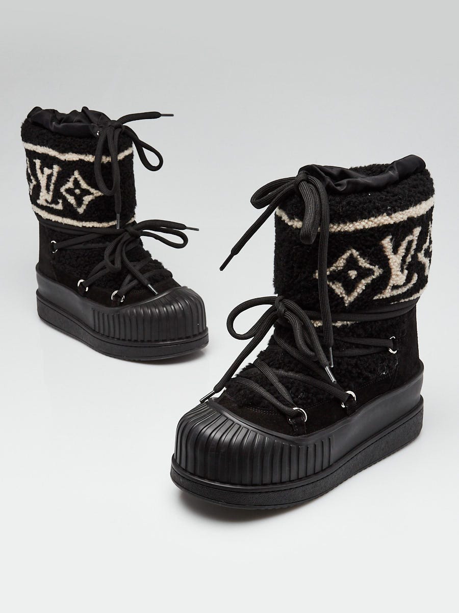 Louis Vuitton Black Suede and Shearling Snowy Flat Boots Size 6.5