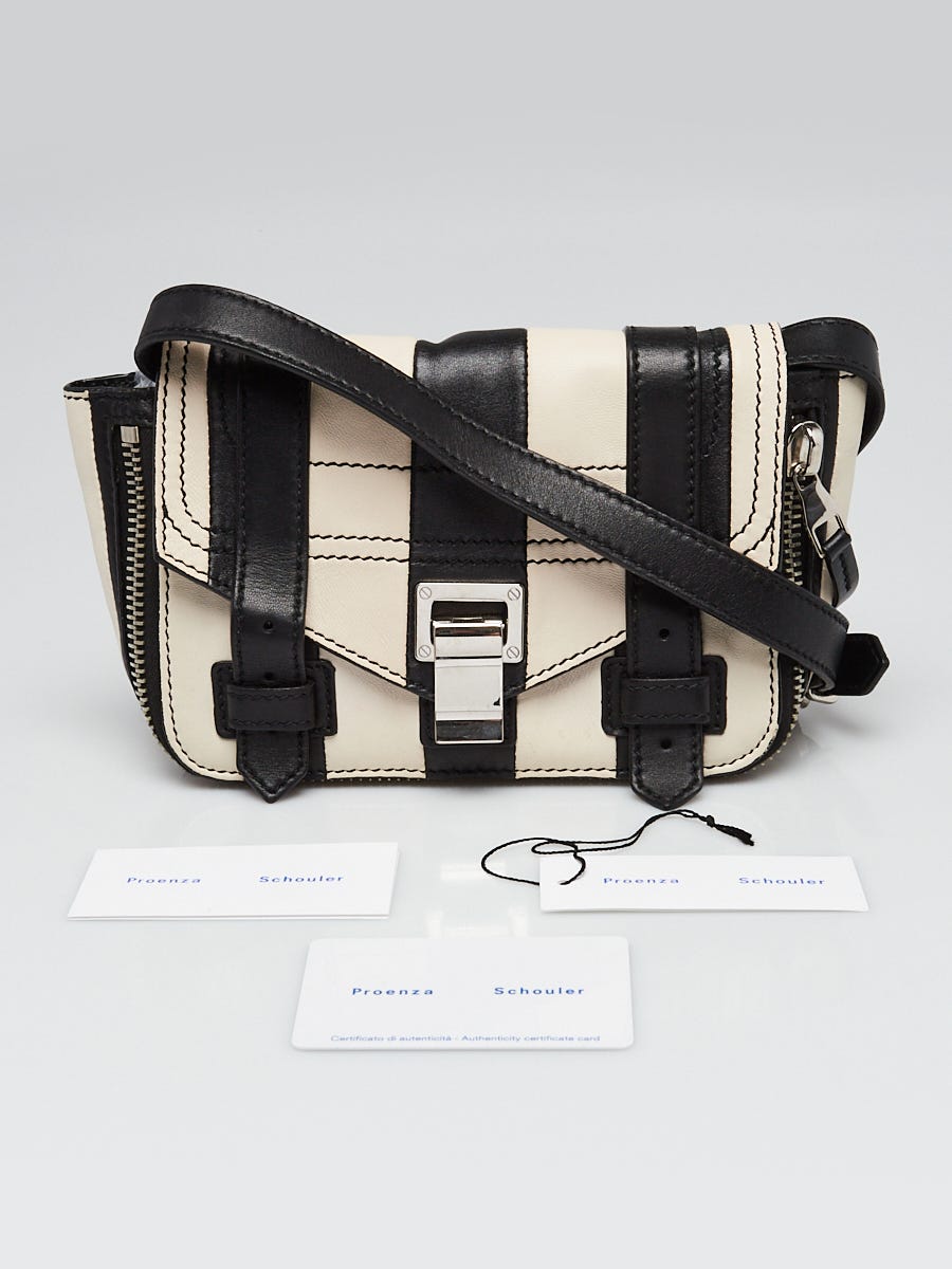 Proenza Schouler Black White Striped Leather Mini Zip Around PS1