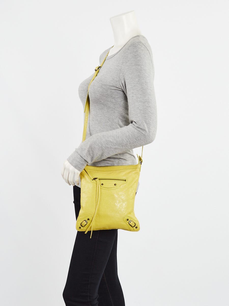 Balenciaga Jaune Poussin Lambskin Leather Flat Crossbody Bag