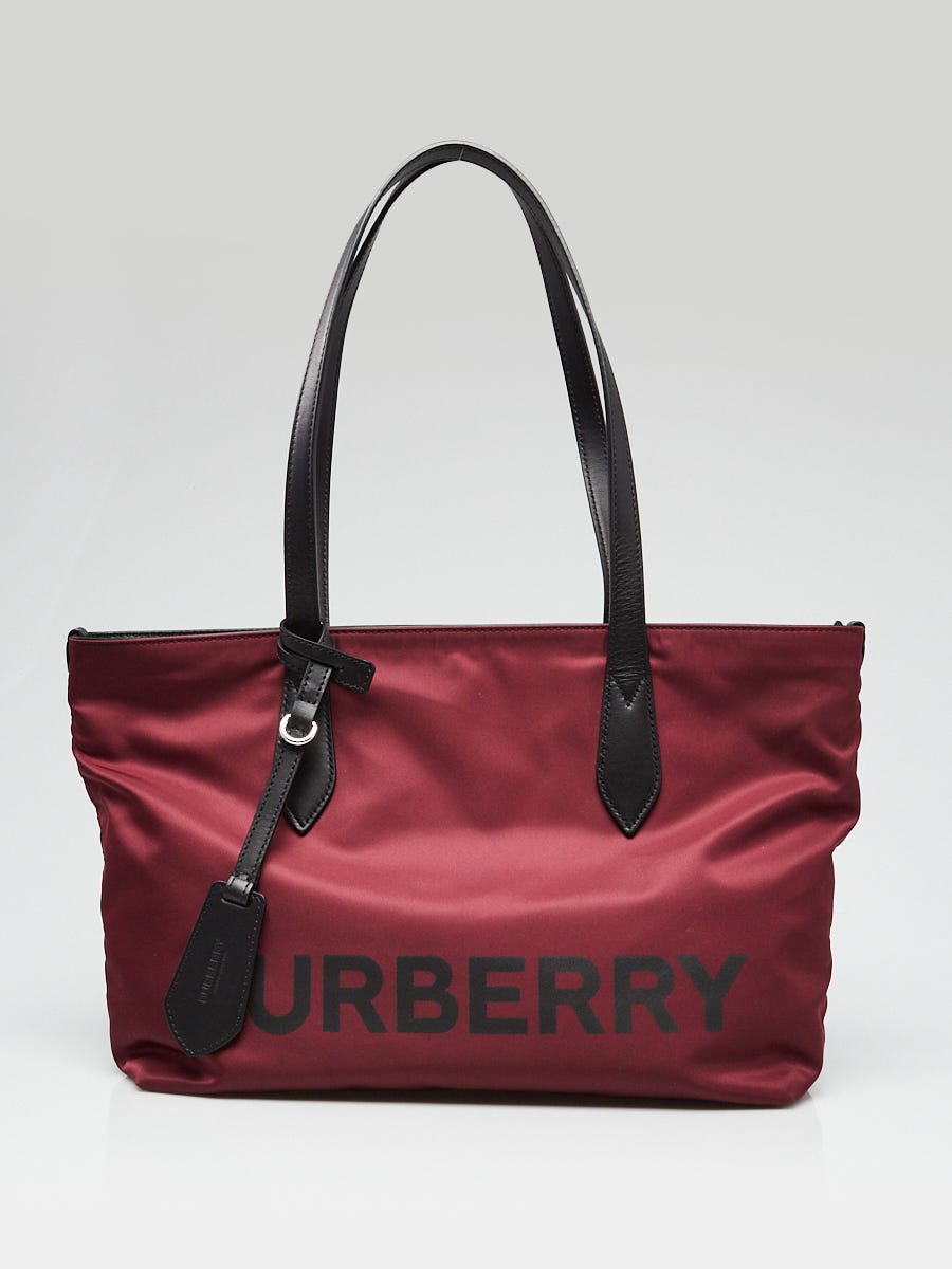 Burberry Burgundy Black Eco Nylon Small Tote Bag Yoogi s Closet