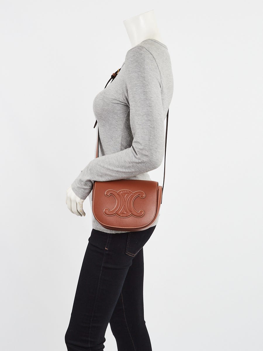 Celine Tan Smooth Calfskin Leather Folco Triomphe Crossbody