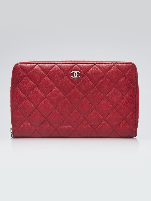 Chanel Red Quilted Caviar Leather Zippy Organizer Wallet