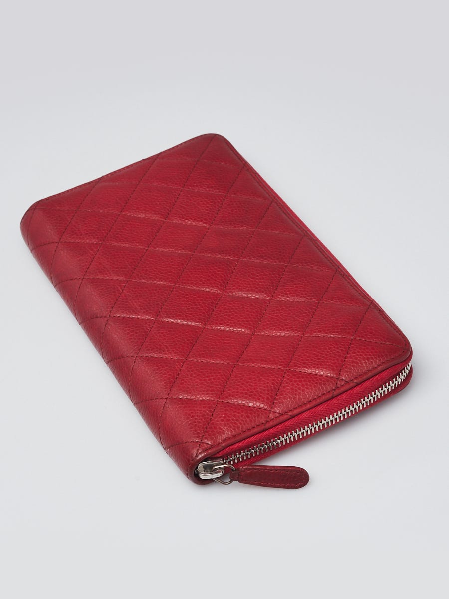 Chanel Red Quilted Caviar Leather Zippy Organizer Wallet