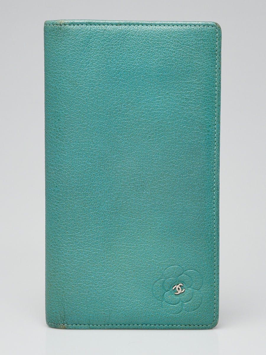 Chanel Green Leather Camellia Long Wallet
