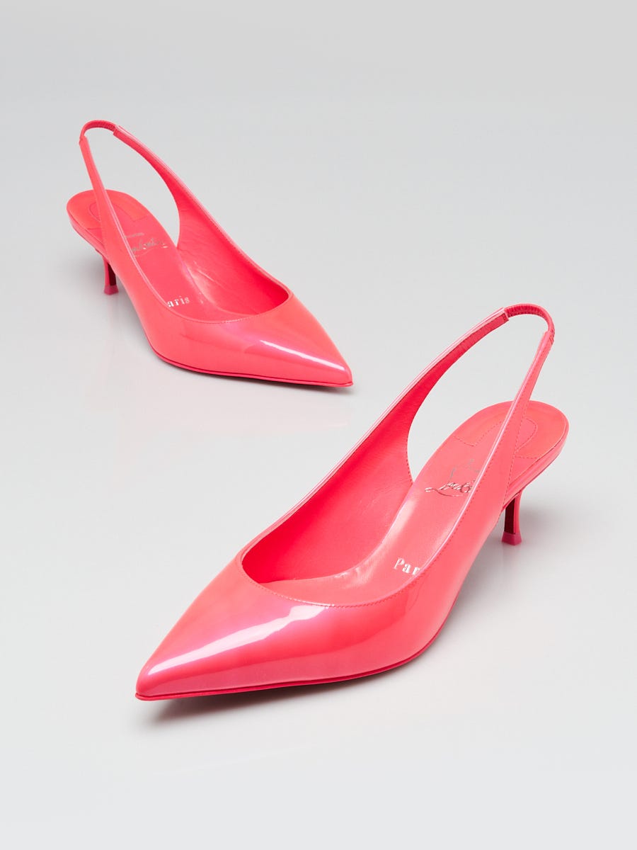 Christian Louboutin Fluo Pink Patent Sling Back Kate 55 Pumps Size