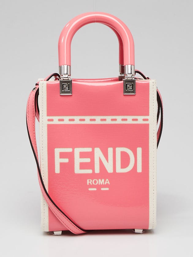 Fendi Beige/Pink Patent Leather and Canvas Sunshine Mini Crossbody Tote Bag - 8BS051