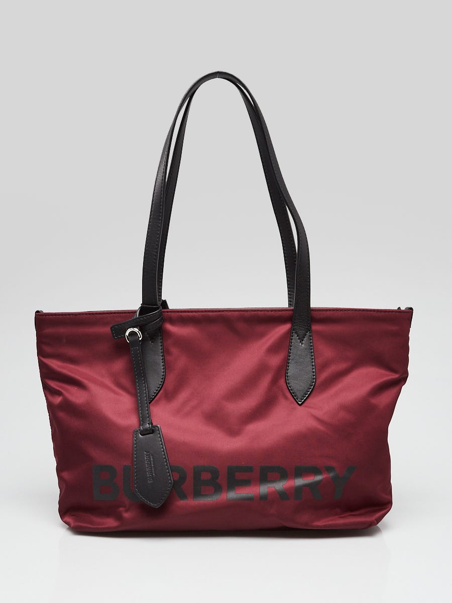 Burberry Burgundy/Black Eco Nylon Small Tote Bag | Yoogi's Closet