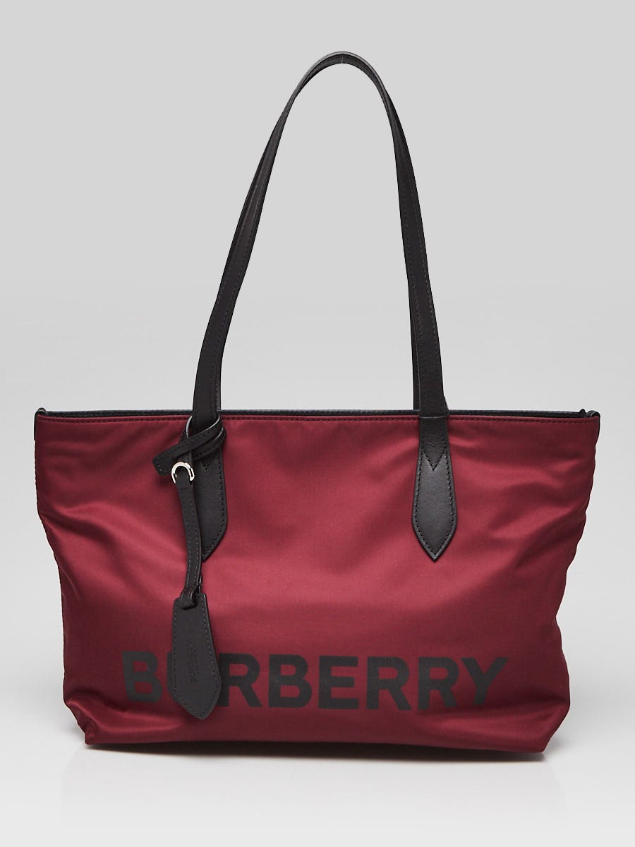 Burberry Burgundy Black Eco Nylon Small Tote Bag Yoogi s Closet