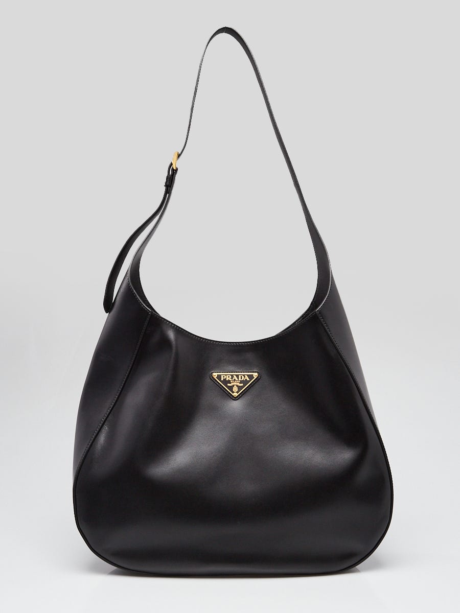 Prada black 2025 leather hobo bag