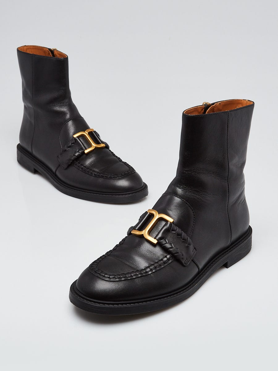 Chloe Black Leather Flat Ankle Boots Size 7.5/38 | Yoogi's