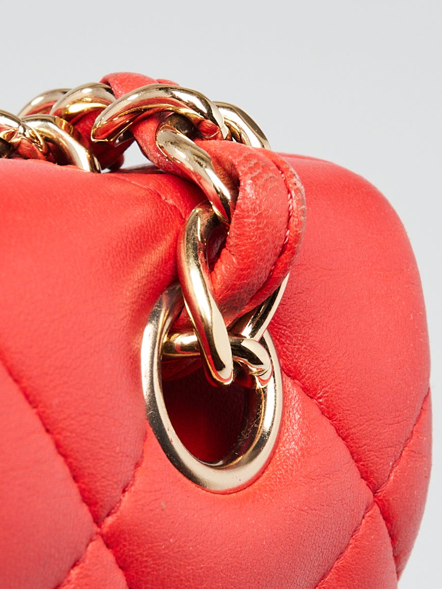 Chanel Red Quilted Lambskin Leather Classic Jumbo Double Flap Bag