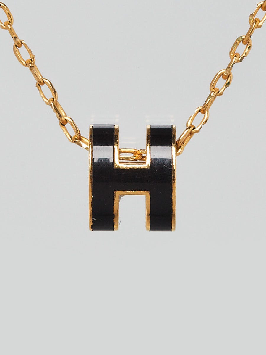 Hermès Silver-tone Black Enamel Pop H Necklace in Metallic | Lyst