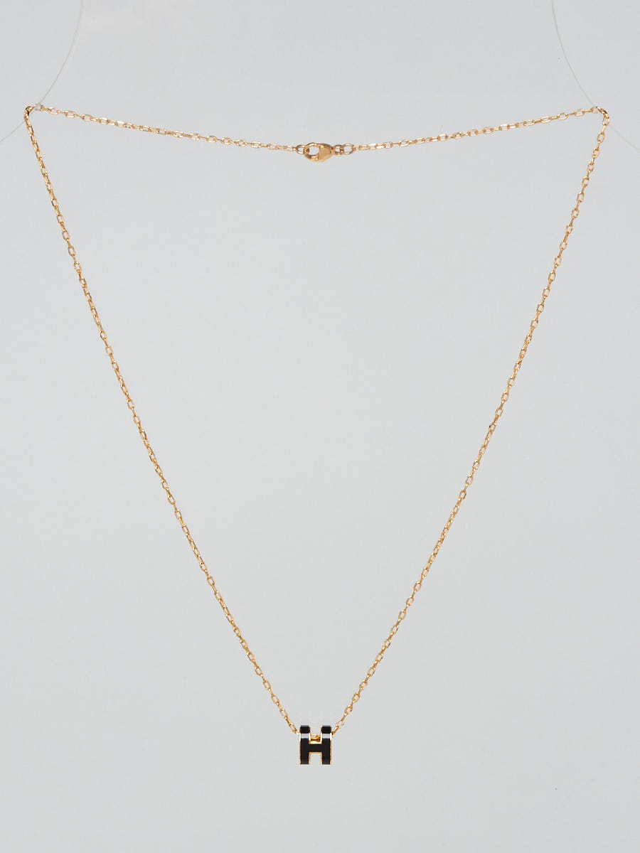 Authentic ㅐermès Mini Pop hot H Necklace -- Black and Gold