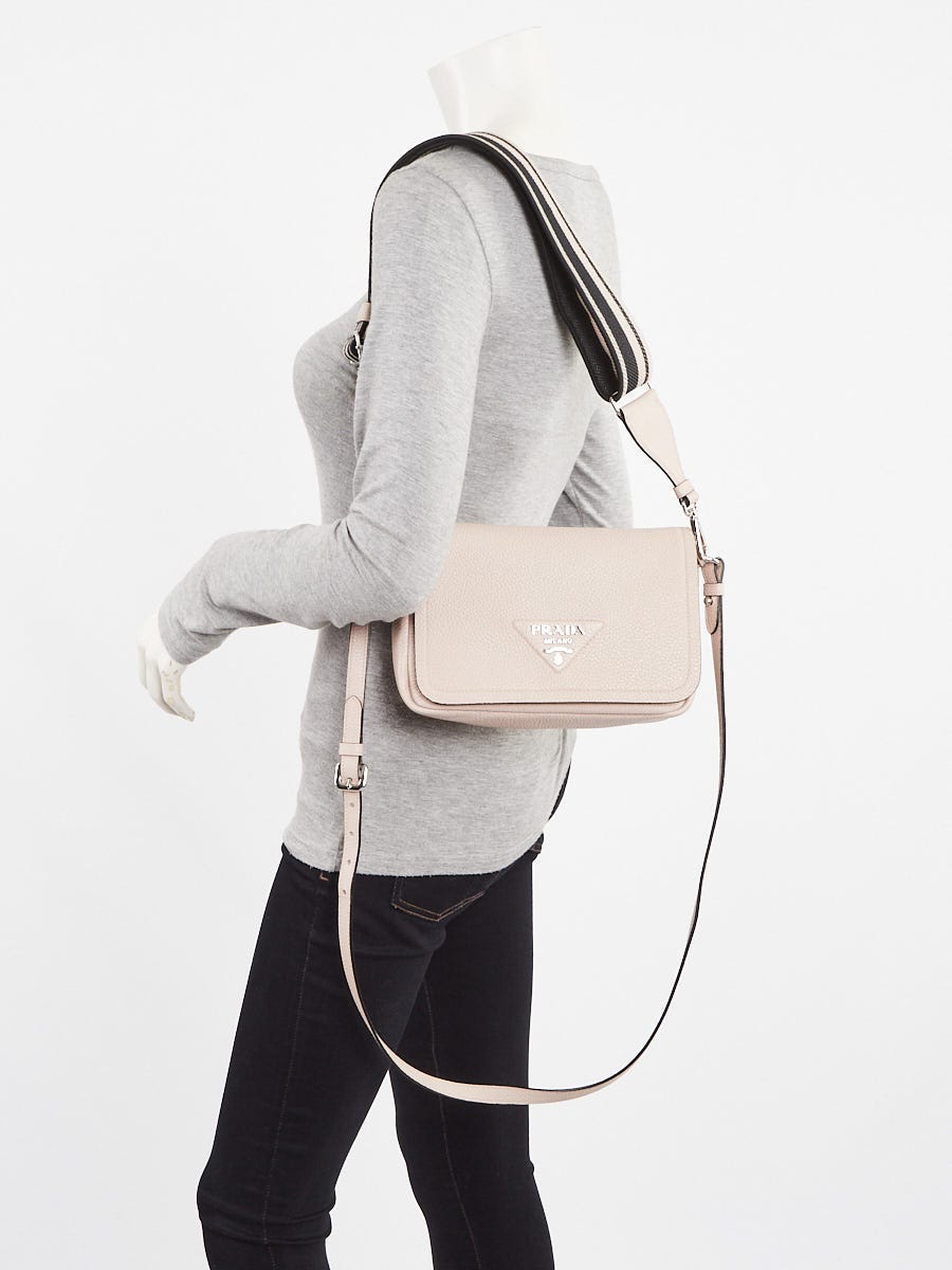 Prada Pink Pebbled Leather Small Flou Shoulder Bag - 1BD314