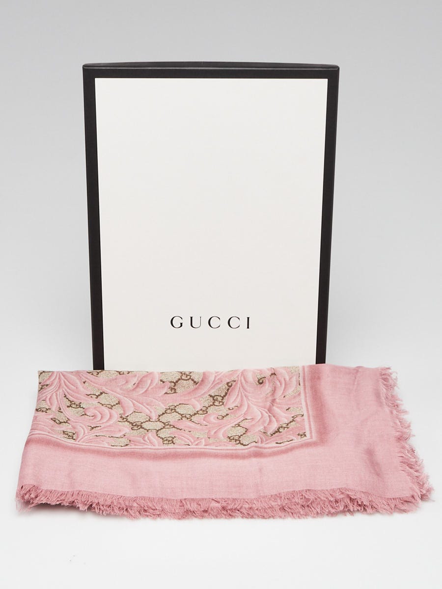 NWT GUCCI good Big Arabesque GG Silk Modal scarf pink