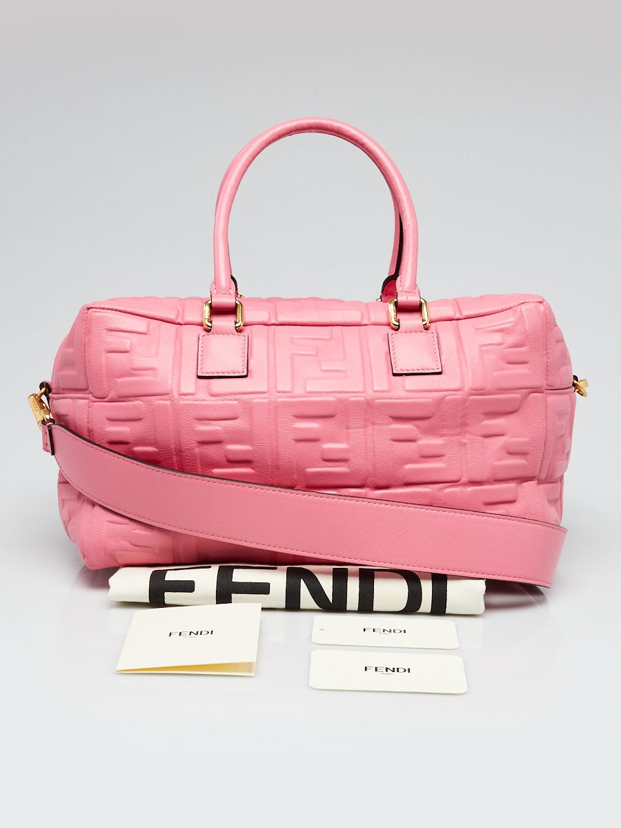 Fendi Rosa Embossed FF Leather Bauletto Piccolo 1974 Bag 8BL141 