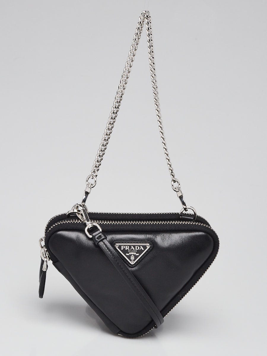 Prada Black Leather Triangle Mini Pouch Crossbody Clutch Bag Yoogi s Closet