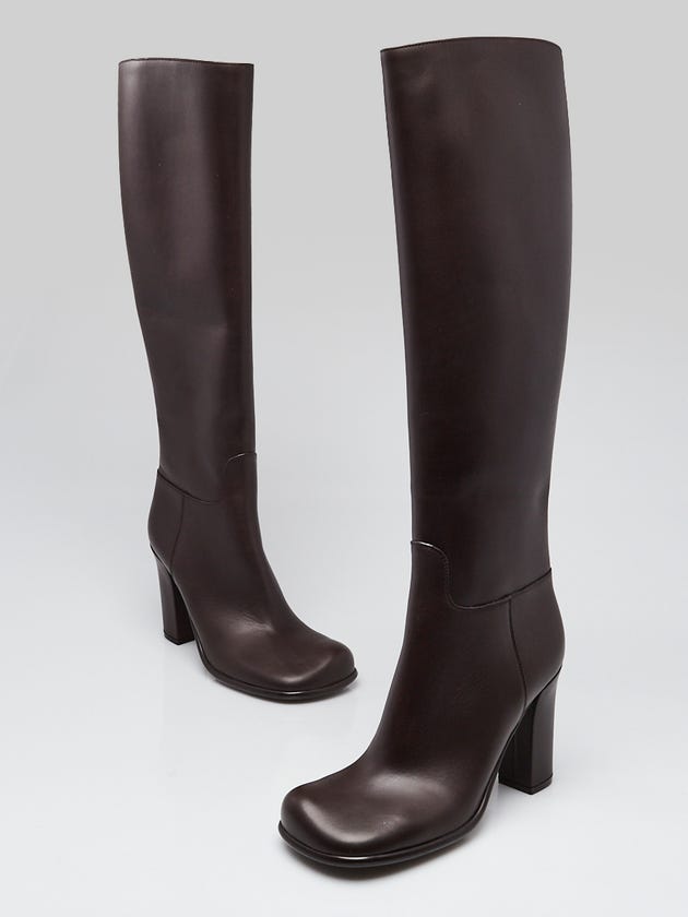 Bottega Veneta Dark Brown Leather Knee High Shibuya Boots Size 7.5/38