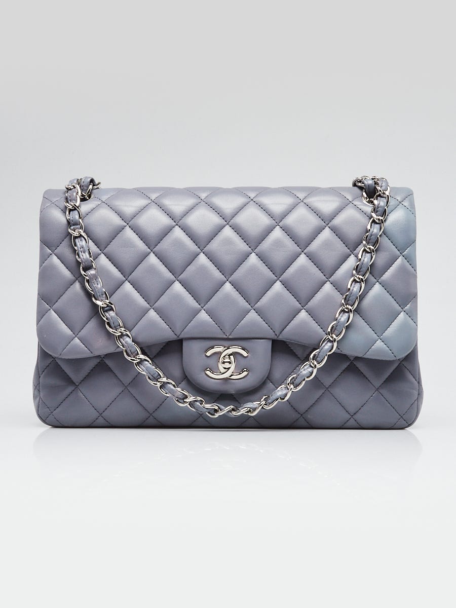 Chanel Light Blue Quilted Lambskin Leather Classic Jumbo Double