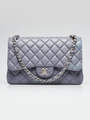 Chanel Light Blue Quilted Lambskin Leather Classic Jumbo Double Flap Bag