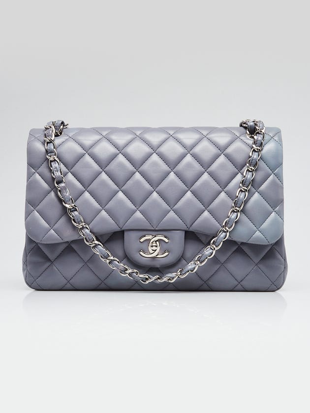 Chanel Light Blue Quilted Lambskin Leather Classic Jumbo Double Flap Bag