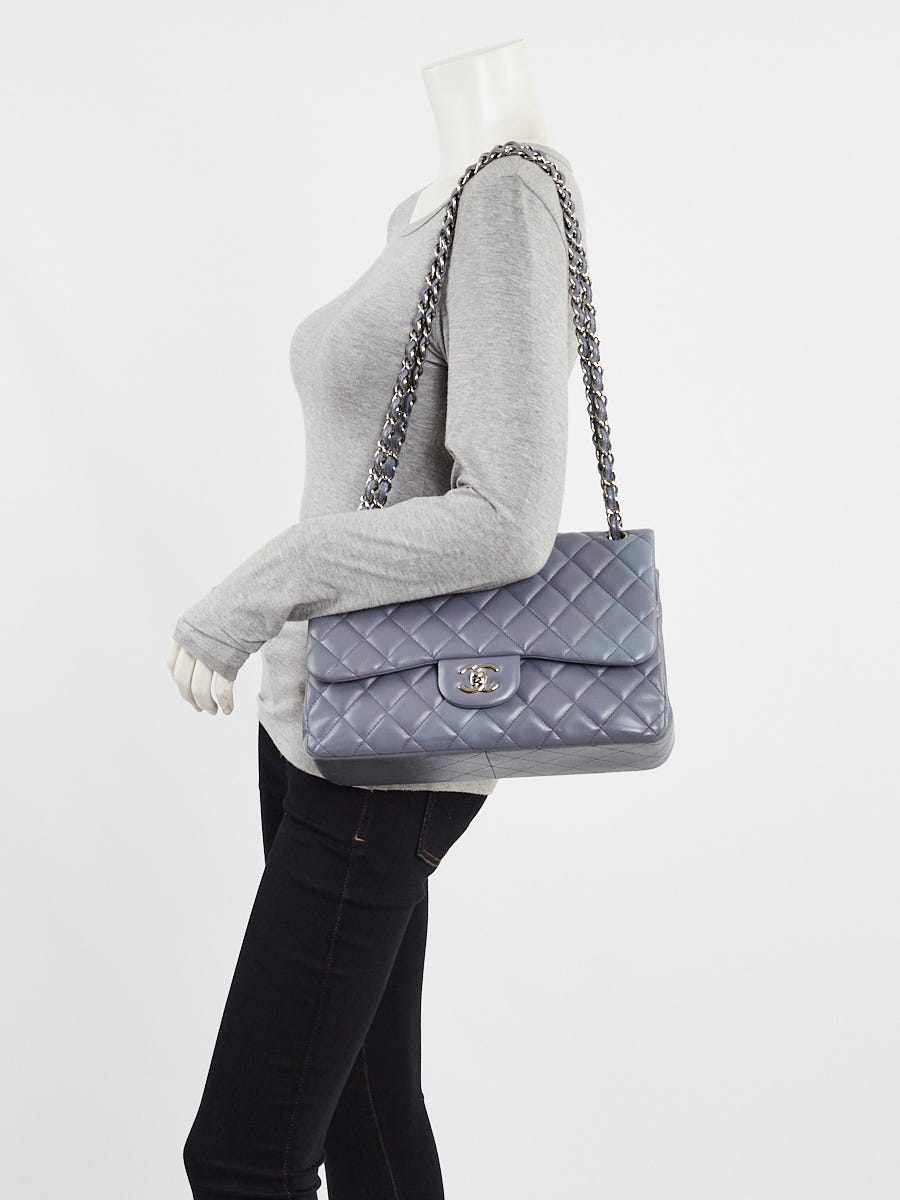 Chanel Light Blue Quilted Lambskin Leather Classic Jumbo Double Flap Bag