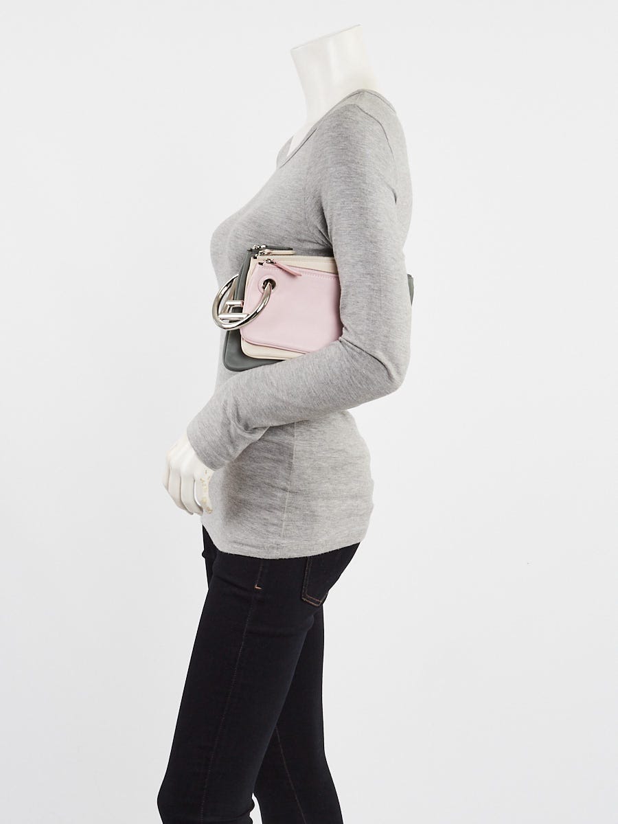 Fendi Pink/White/Grey Leather Triplette Clutch Bag 8BS001