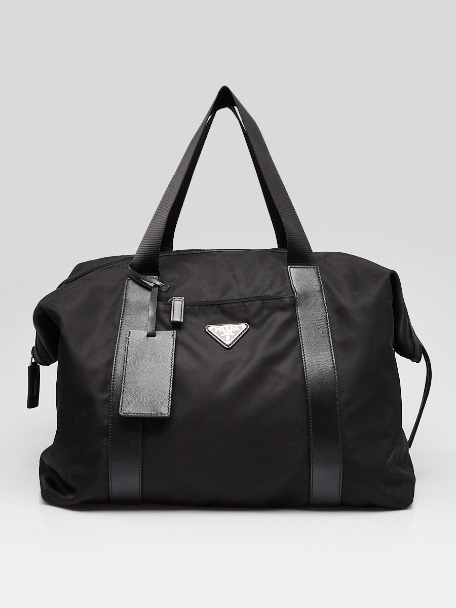 Prada Black Nylon and Saffiano Leather Duffle Bag Yoogi s Closet