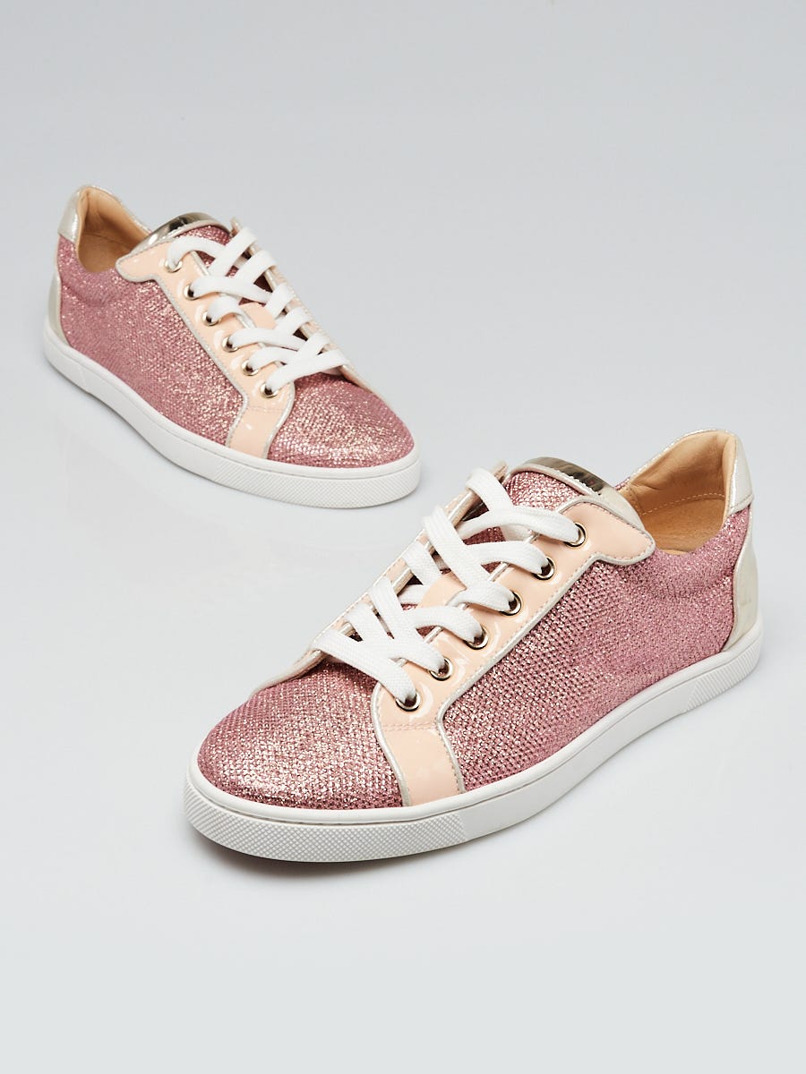 Christian Louboutin Pink Glitter Disco Seava Sneakers Size 6.5/37 