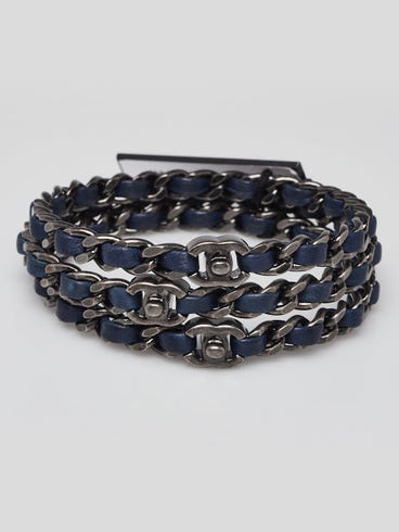 Chanel Blue Leather Ruthenium Chain Bangle Bracelets