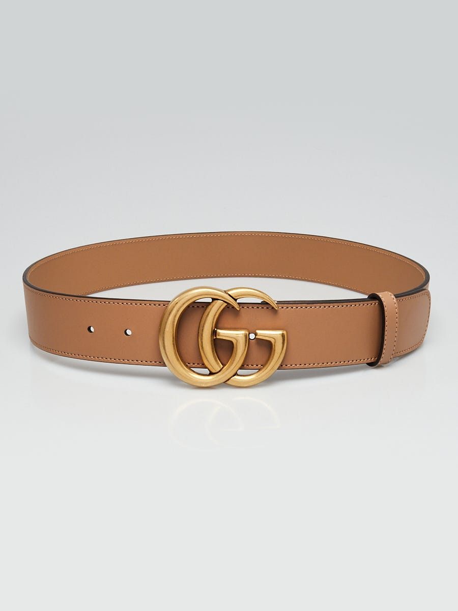 Gucci Beige Leather Double G Belt Size 85/34 - Yoogi's Closet